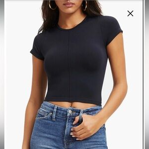 Revolve Good American Lightweight‎ So Soft Sculpted T-Shirt Black Basic Staple